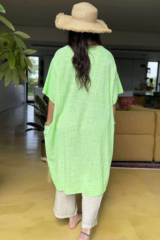 Made in Italy Milo Cotton Slouch Sac Dress Twist of Lime